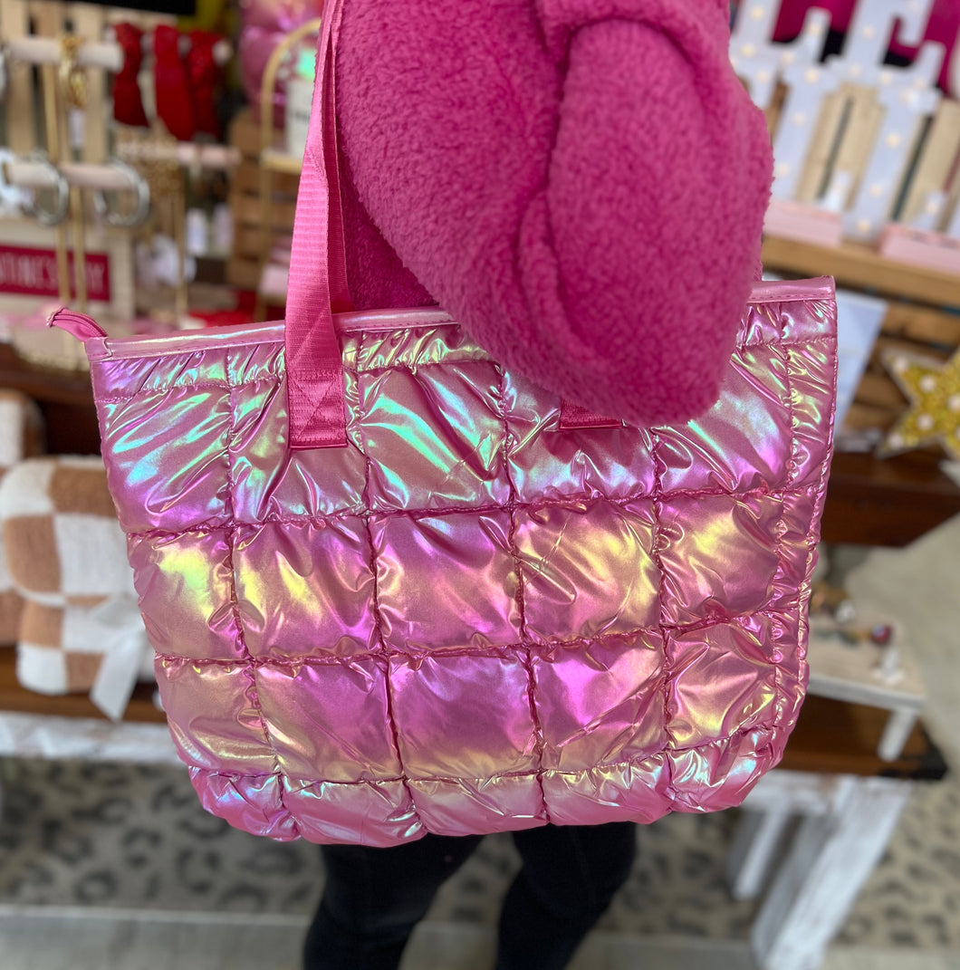 puffer bag, metallic pink