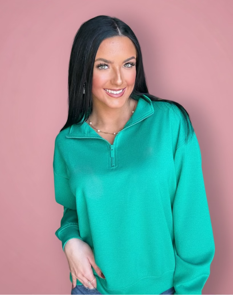 cozy core half-zip pullover, kelly green