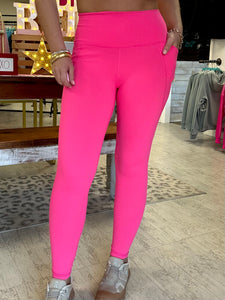 essential solid high waist leggings, hot pink | mono b