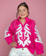 Load image into Gallery viewer, baroque applique blouse, hot pink
