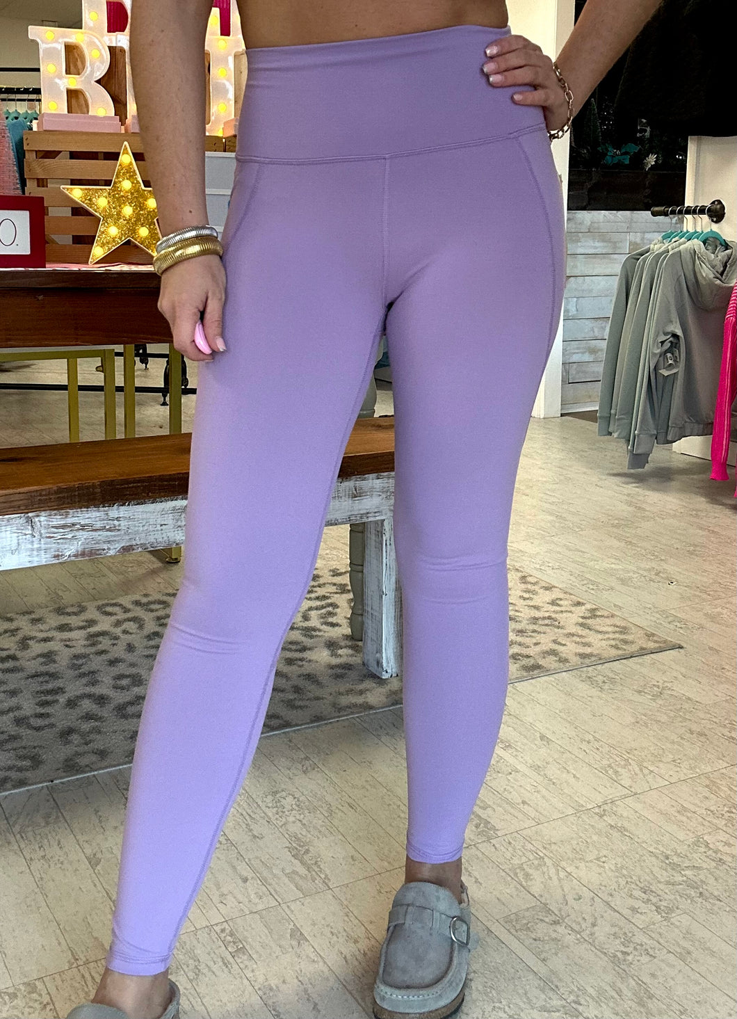 essential solid high waist leggings, purple orchid | mono b