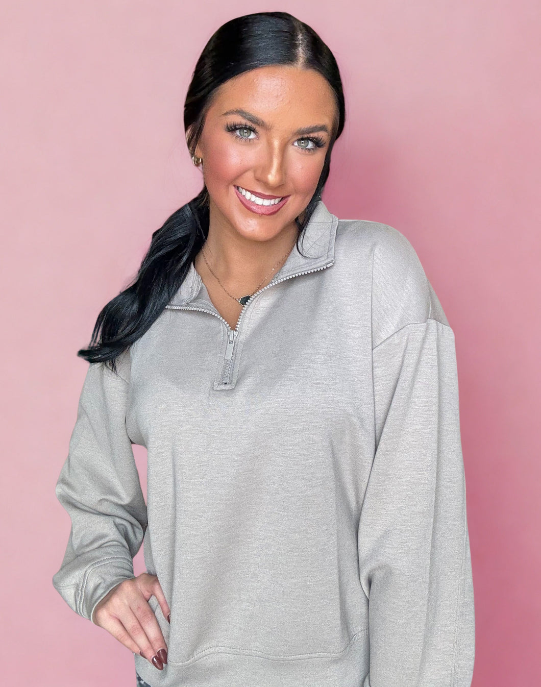 cozy core half-zip pullover, ash mocha