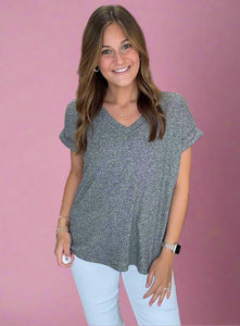 melange hacci v-neck, black