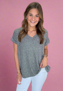 melange hacci v-neck, black