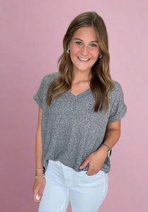 melange hacci v-neck, black