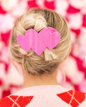 Load image into Gallery viewer, pink heart to heart large flat hair clip | teleties
