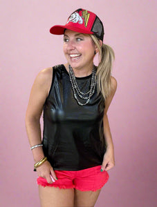 faux leather tank, black