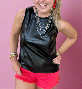 faux leather tank, black