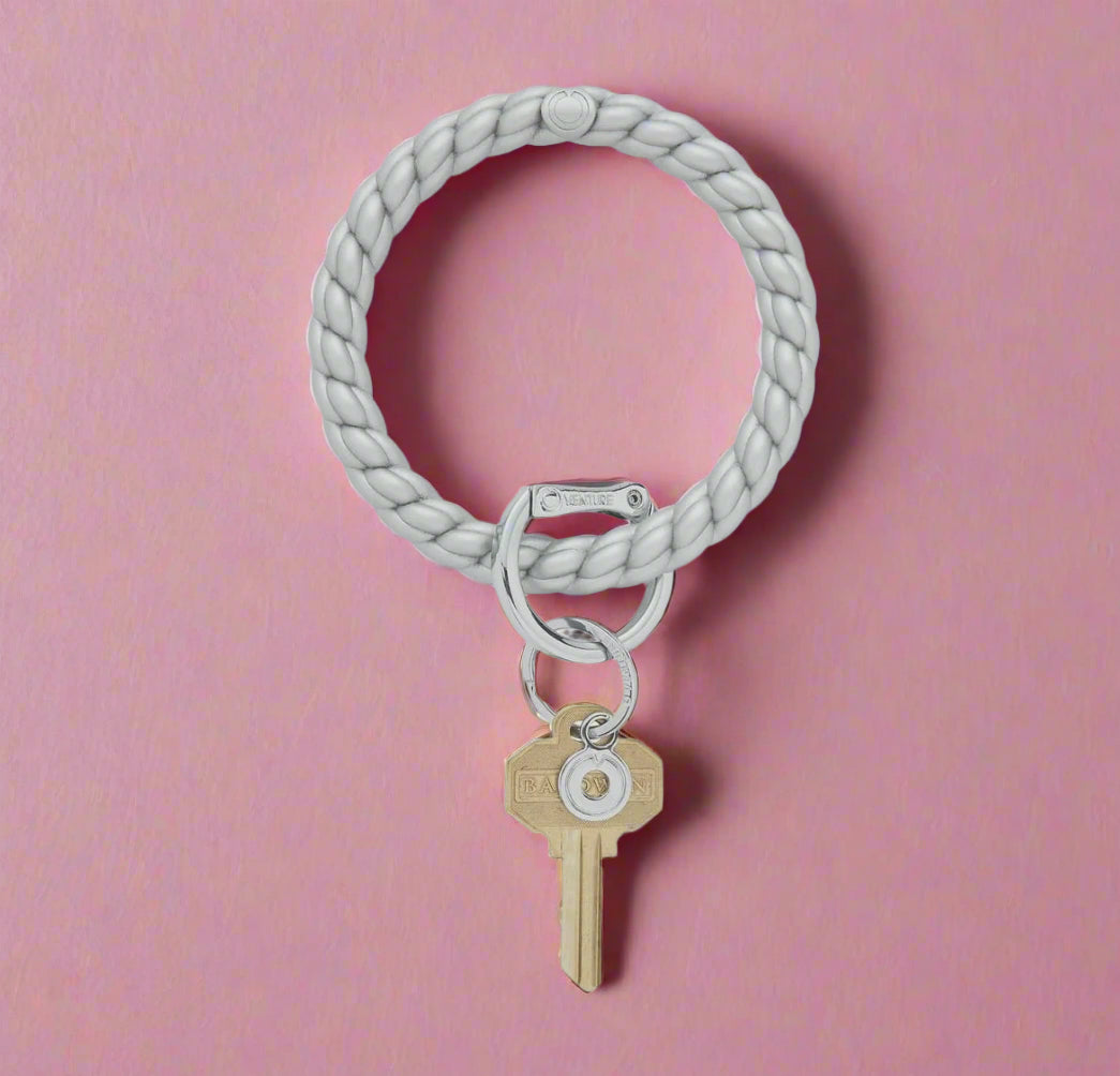 silicone big O keyring, solid quicksilver braided