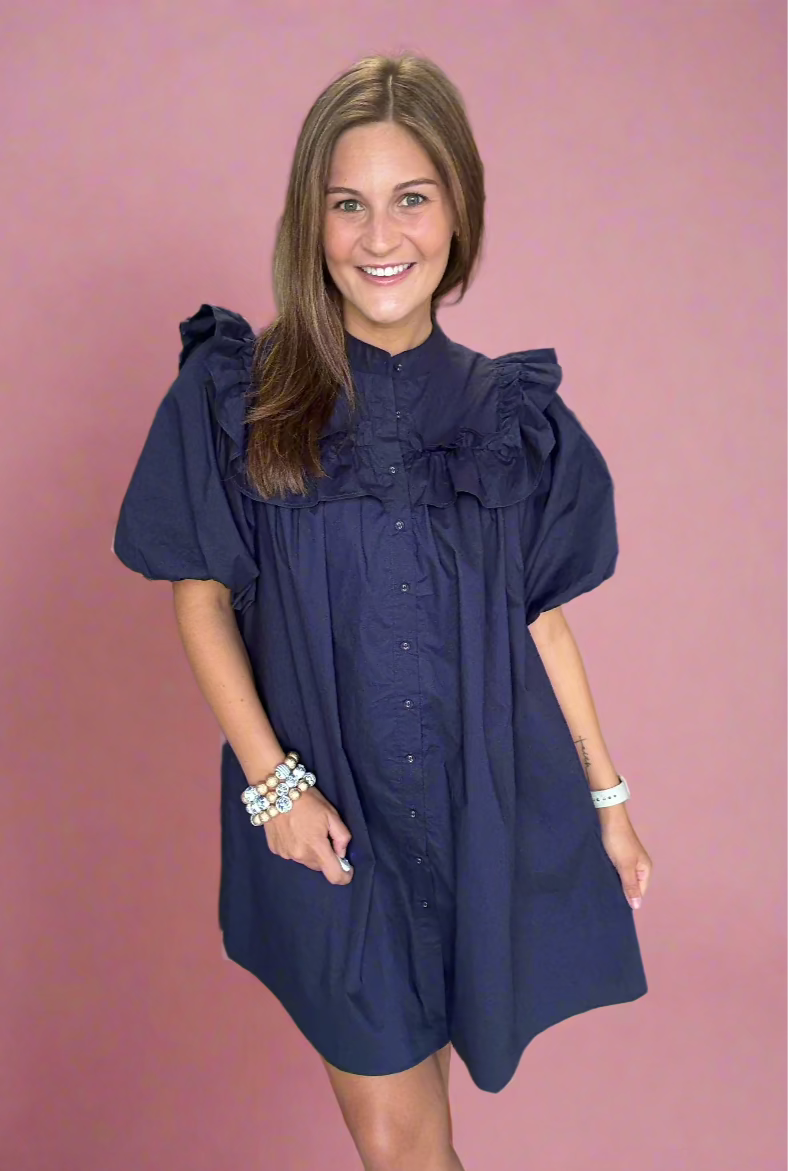 princess polly baby blue dress Blue Floral Printed Puff Sleeve Frill Hem Mini Dress – AX Paris main image 1