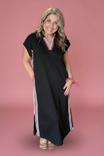 Load image into Gallery viewer, contrast trim midi dress, black
