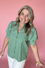 Load image into Gallery viewer, jade striped ruffle neck blouse
