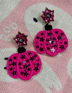 pink pumpkin seed bead earrings