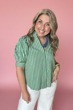 Load image into Gallery viewer, jade striped ruffle neck blouse
