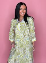 Load image into Gallery viewer, ruffle neck shift dress, citrus
