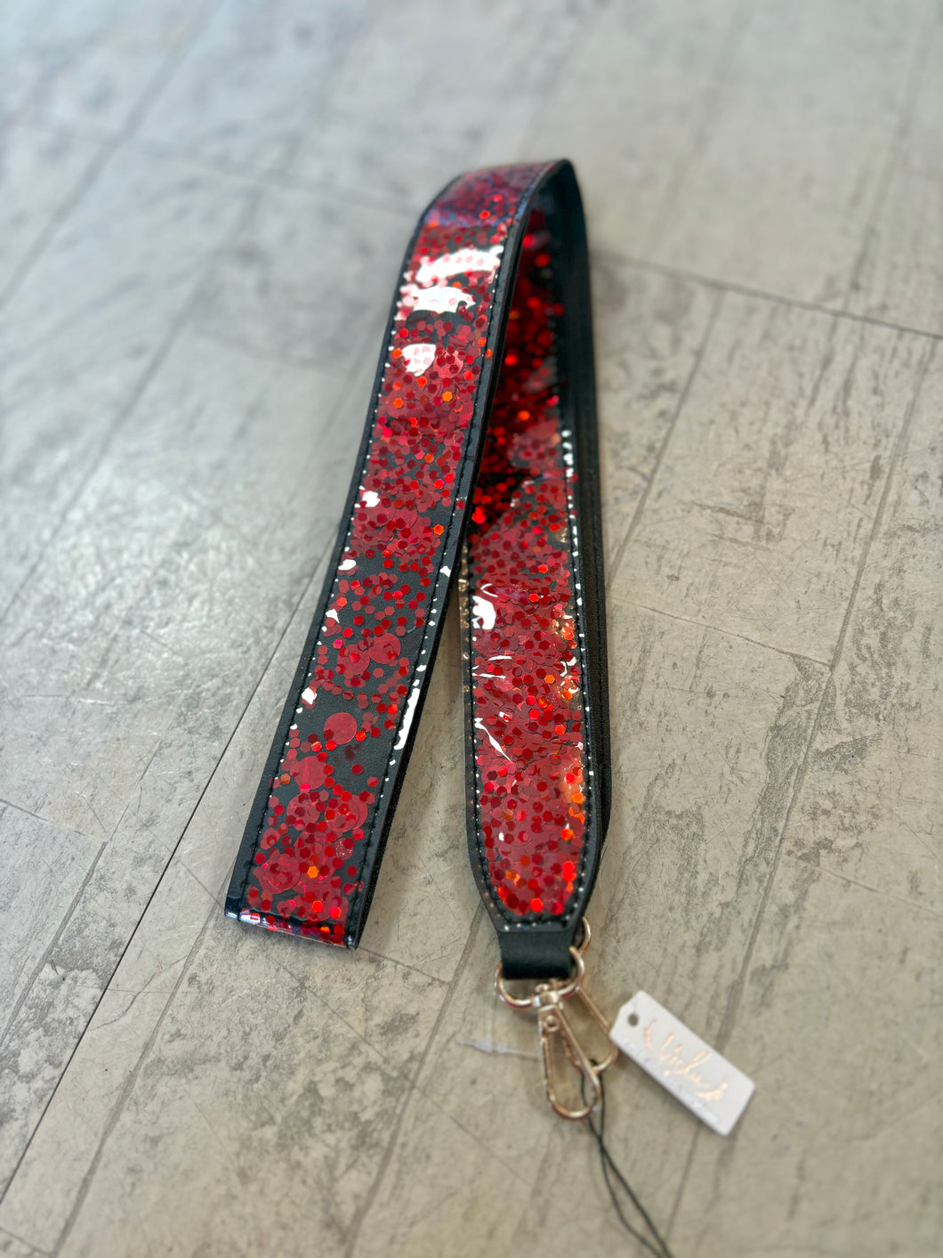 red + black sequin bag strap