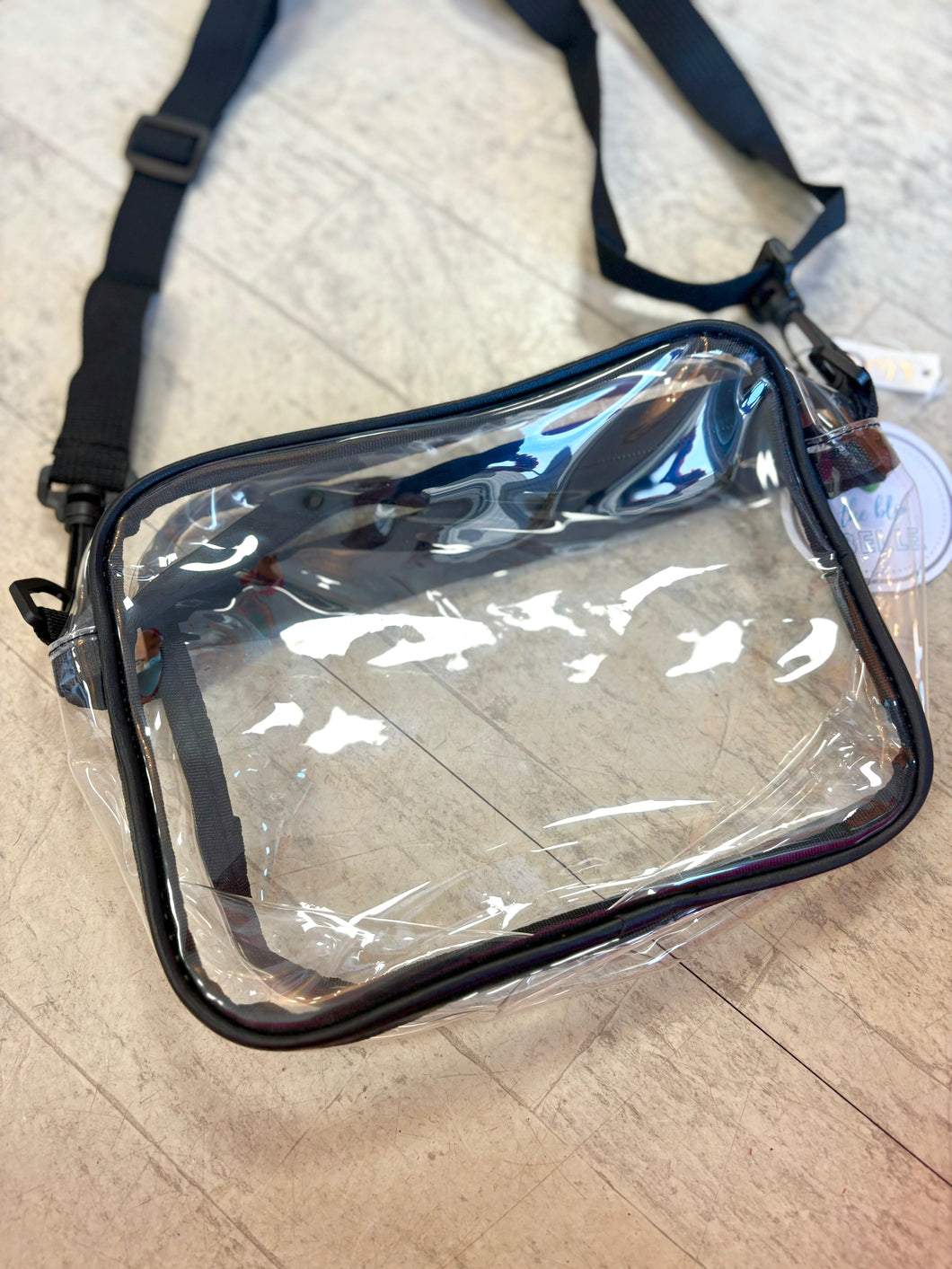 clear stadium bag, black