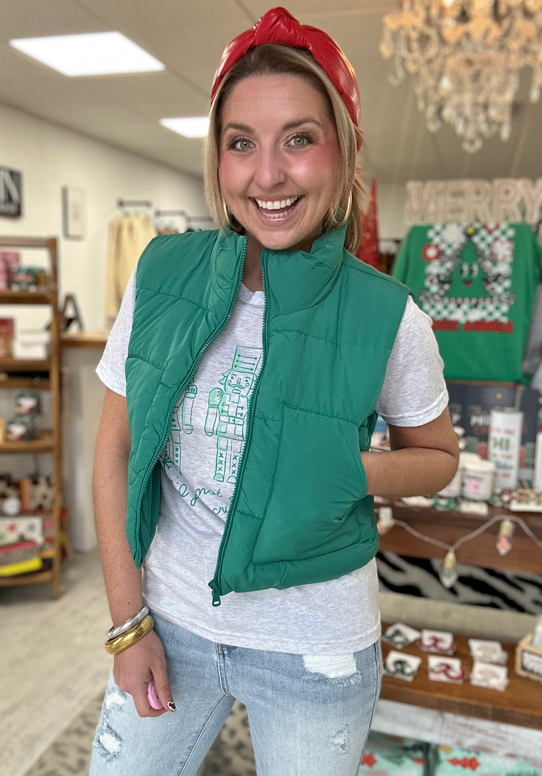 feel the chill puffer vest, green