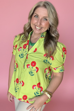 Load image into Gallery viewer, lime floral button-down blouse
