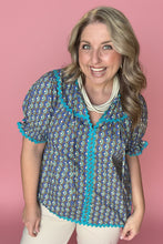 Load image into Gallery viewer, teal floral ric-rac trim blouse
