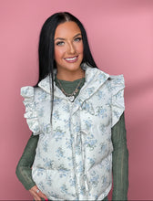 Load image into Gallery viewer, bows + ruffles puffer vest, cream floral
