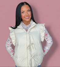 Load image into Gallery viewer, bows + ruffles puffer vest, cream

