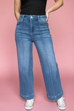 Load image into Gallery viewer, high rise wide leg pintuck denim pants, medium wash | zenana
