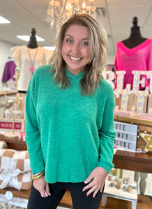 hooded hacci sweater, kelly green