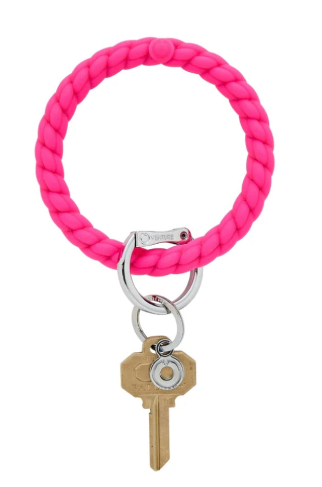 silicone big O keyring, tickled pink braided