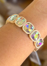 Load image into Gallery viewer, chunky cushion cut crystal stretch bracelet, opal glow
