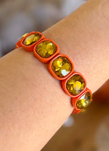 Load image into Gallery viewer, chunky cushion cut crystal stretch bracelet, pumpkin spice
