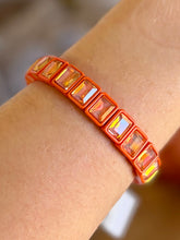 Load image into Gallery viewer, glam factor rectangular crystal stretch bracelet, pumpkin spice
