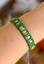 Load image into Gallery viewer, glam factor rectangular crystal stretch bracelet, emerald glow
