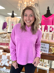 hooded hacci sweater, bright mauve