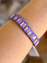 Load image into Gallery viewer, glam factor rectangular crystal stretch bracelet, orchid shimmer
