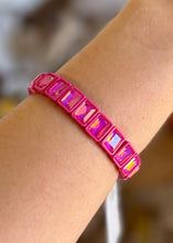 Load image into Gallery viewer, glam factor rectangular crystal stretch bracelet, raspberry sparkle
