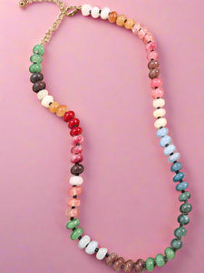 agate glass bead necklace, gem tones