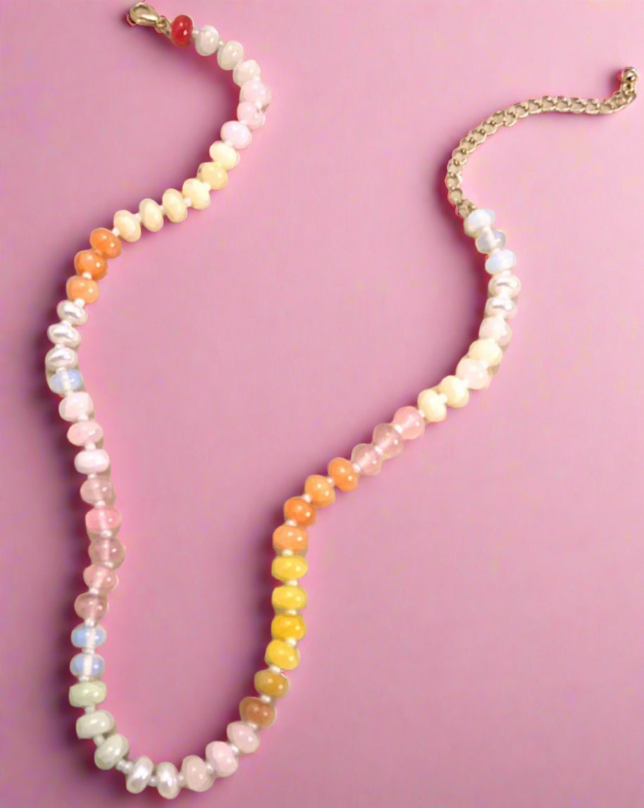 agate glass bead necklace, soft tones