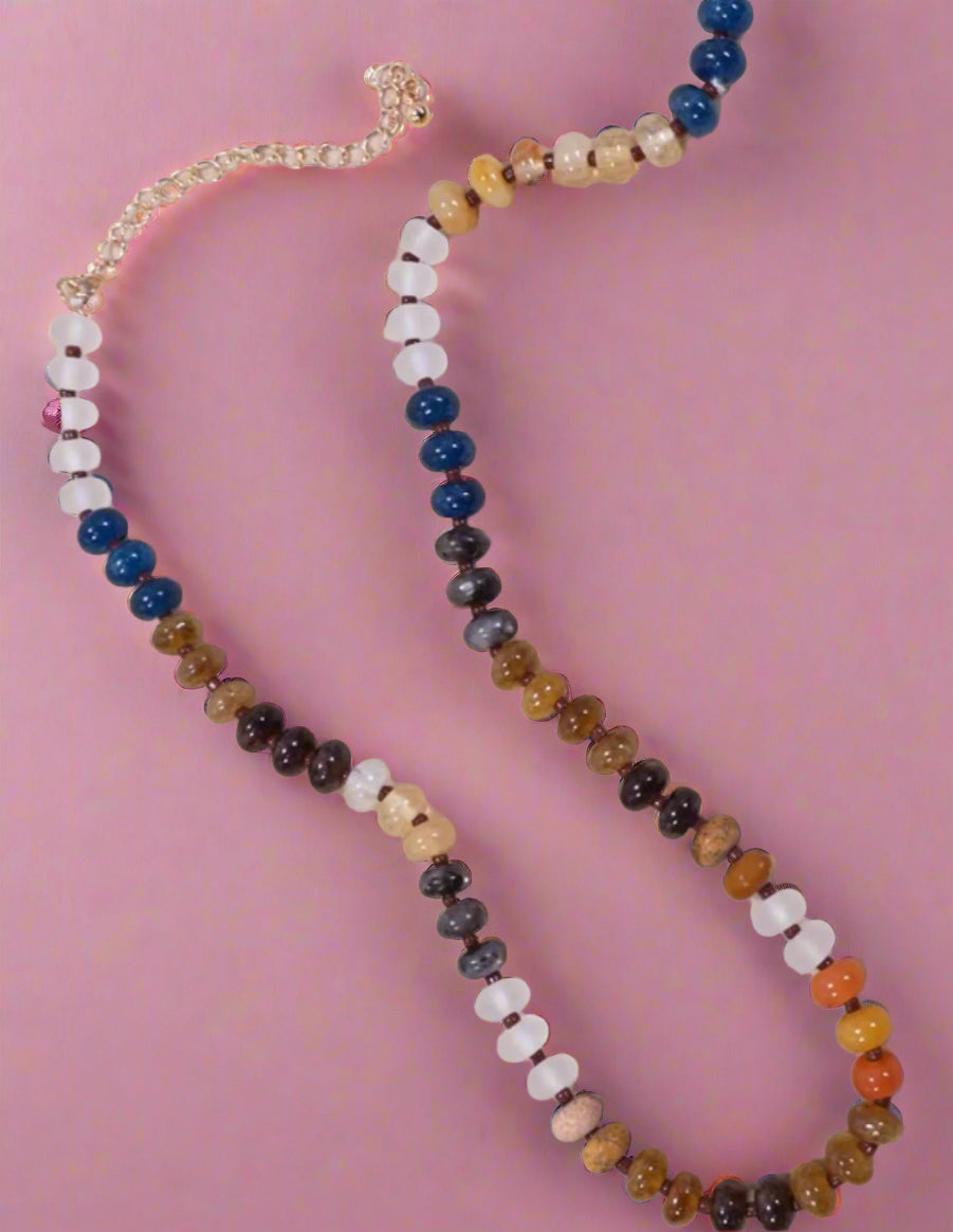 agate glass bead necklace, natural tones