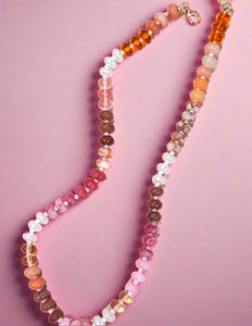 agate glass bead necklace, pink tones