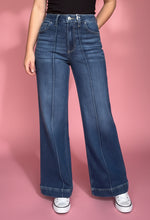 Load image into Gallery viewer, high rise wide leg pintuck denim pants, dark wash | zenana
