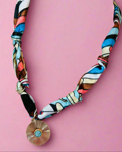 scarf necklace, brown + turquoise