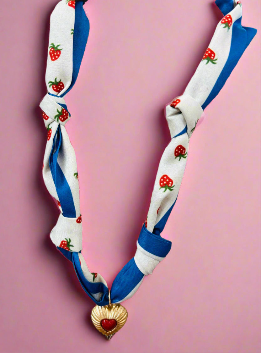 scarf necklace, strawberry hearts
