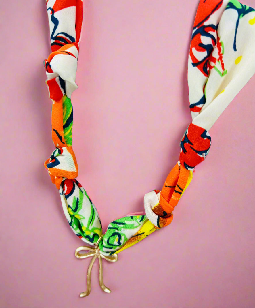 scarf necklace, bold with bow