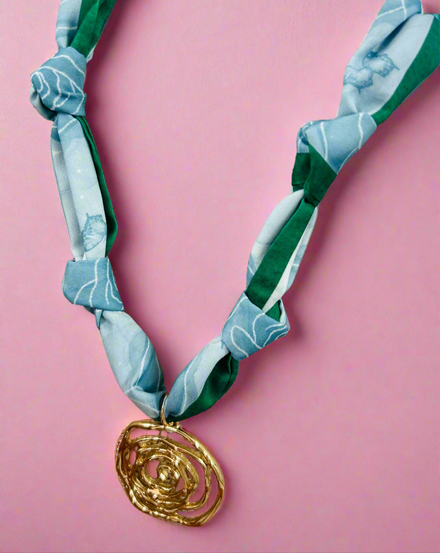scarf necklace, blue + green swirl
