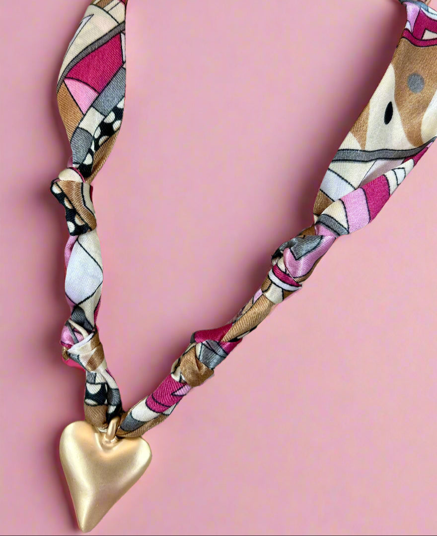 scarf necklace, abstract with heart