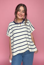 Load image into Gallery viewer, zenana striped oversized sweater, navy
