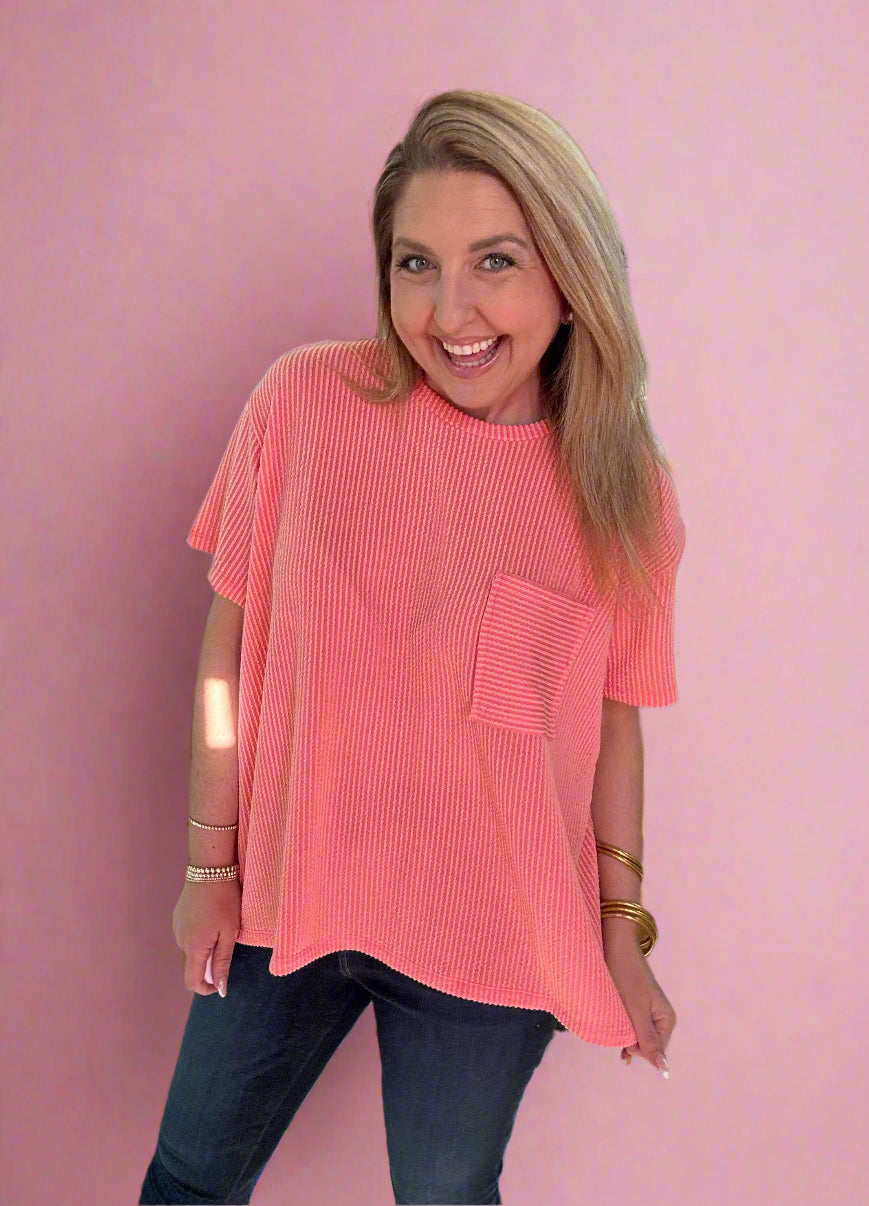 ribbed pocket top, coral