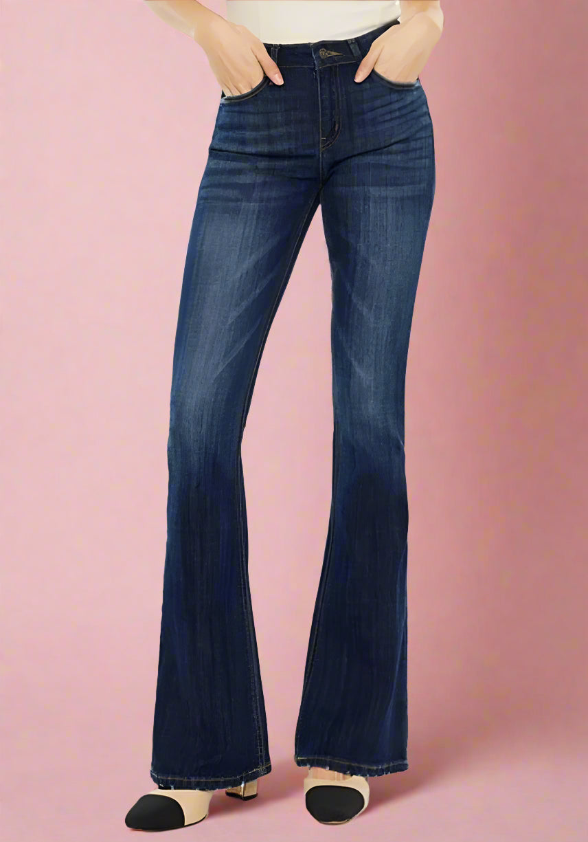 dark wash mid-rise flare | kancan