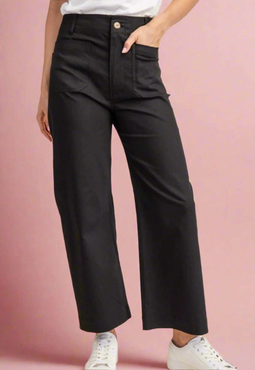 high-waisted cropped pants, black